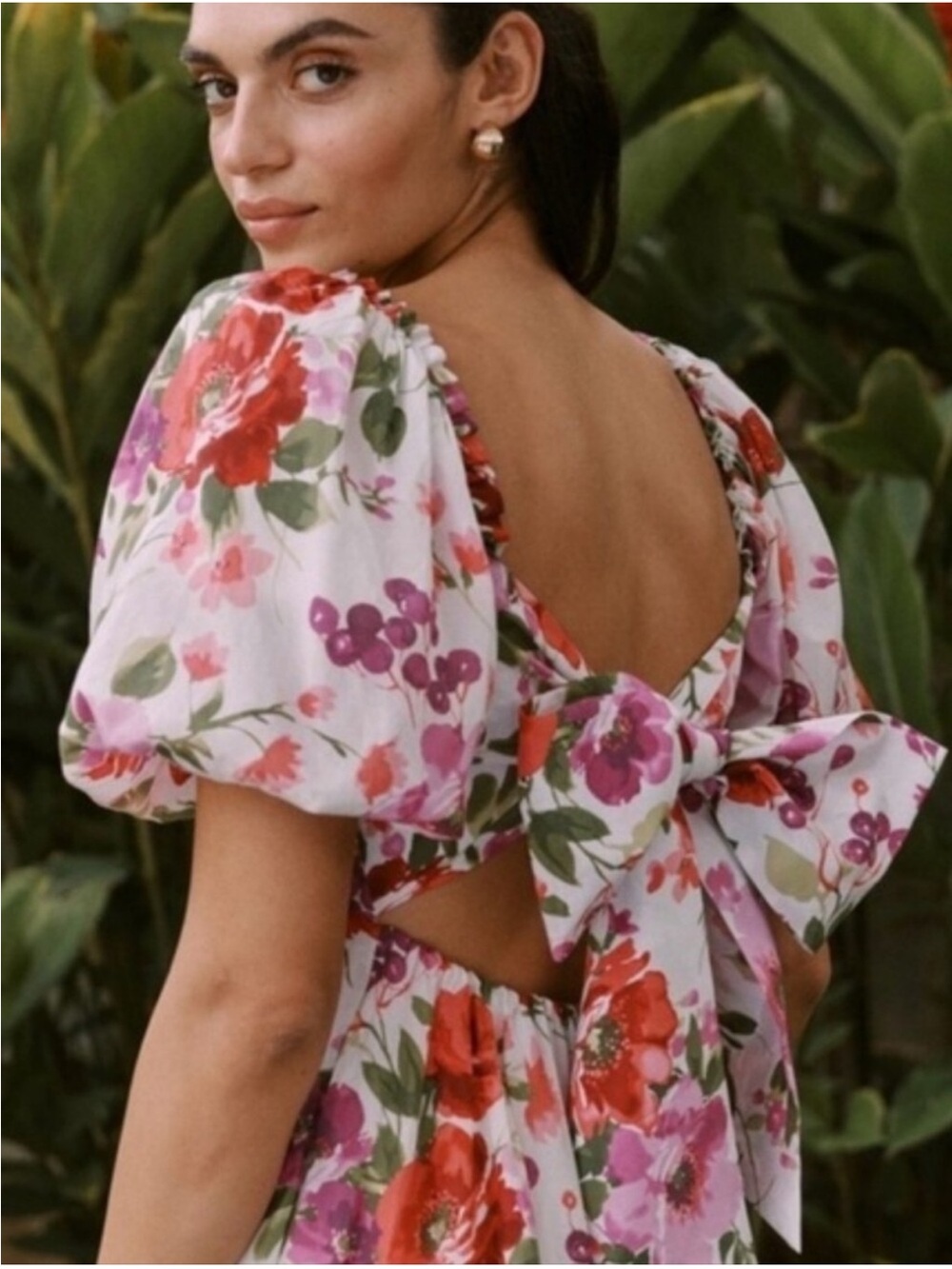 Abercrombie & Fitch White Midi Dress with Red and Pink Floral Print - Picture 2 of 4